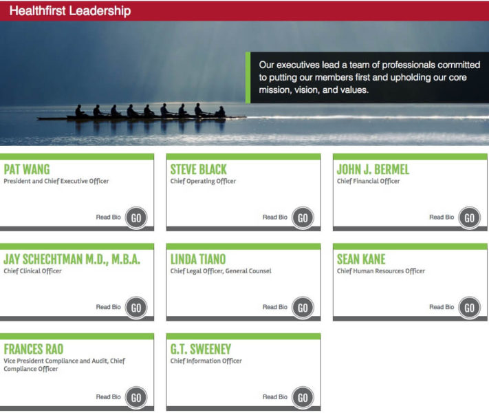 Пример : Healthfirst использует разметку Person схемы на своей странице Leadership