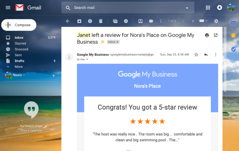 Google My Business уведомляет вас о новых отзывах по электронной почте